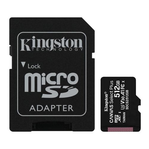 Kingston 512GB Canvas Select Plus MicroSDXC - 100MB/s UHS-I A1 Kingston 512GB Canvas Select Plus MicroSDXC - 100MB/s UHS-I A1